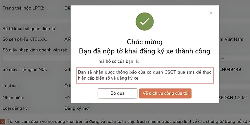 Biển số xe của bạn sẽ được thông báo qua tin nhắn, email hoặc trên ứng dụng VNeID